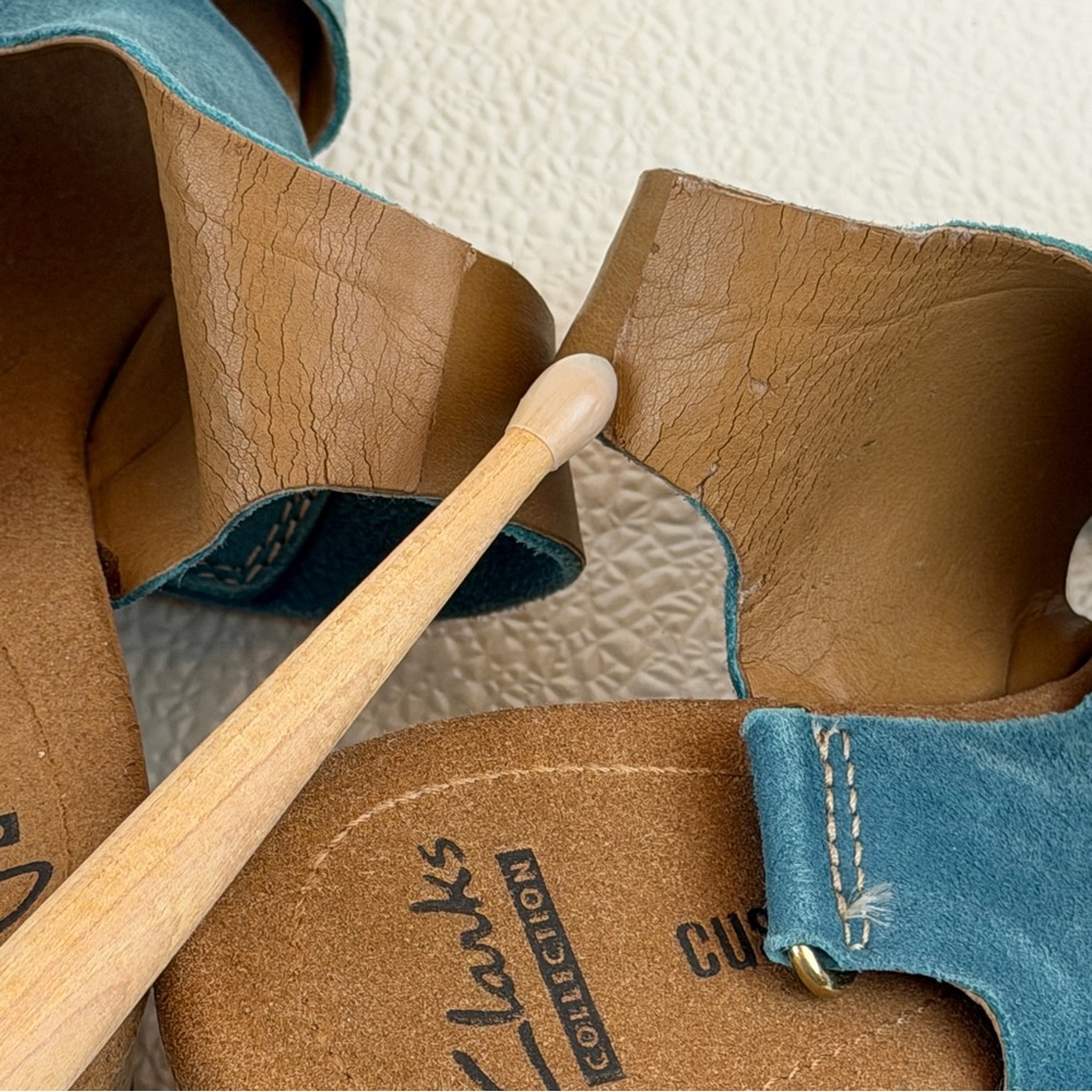 Clarks Collection Helio Float Cork Wedge Sandal, Teal / Blue Soft Suede Size 7 - Picture 9 of 9